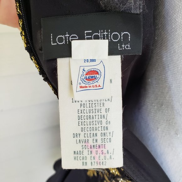 Vintatge 80s Union Made shimmery gold and black dress with drop waist - Picture 7 of 8